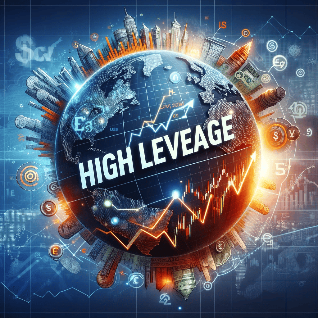 A visually engaging image accurately depicting the concept of 'high leverage' in Forex trading, ensuring the phrase 'high leverage' is clearly visible