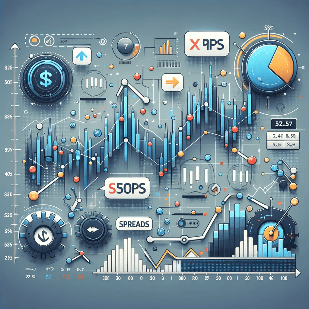 An educational and professional illustration for a forex trading article, depicting the concepts of forex pips, spreads, and the forex market. The ima