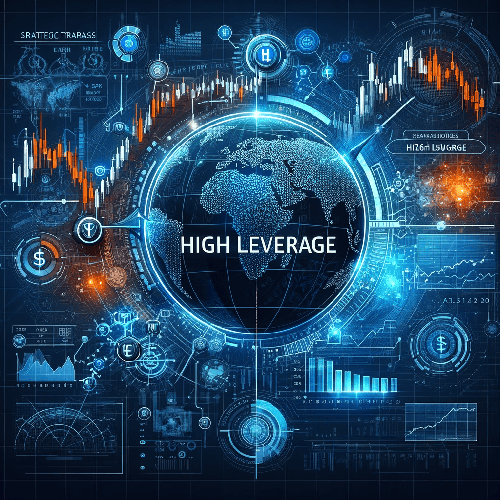 An engaging and professional image representing the concept of 'high leverage' in Forex trading, with the phrase 'high leverage' clearly visible