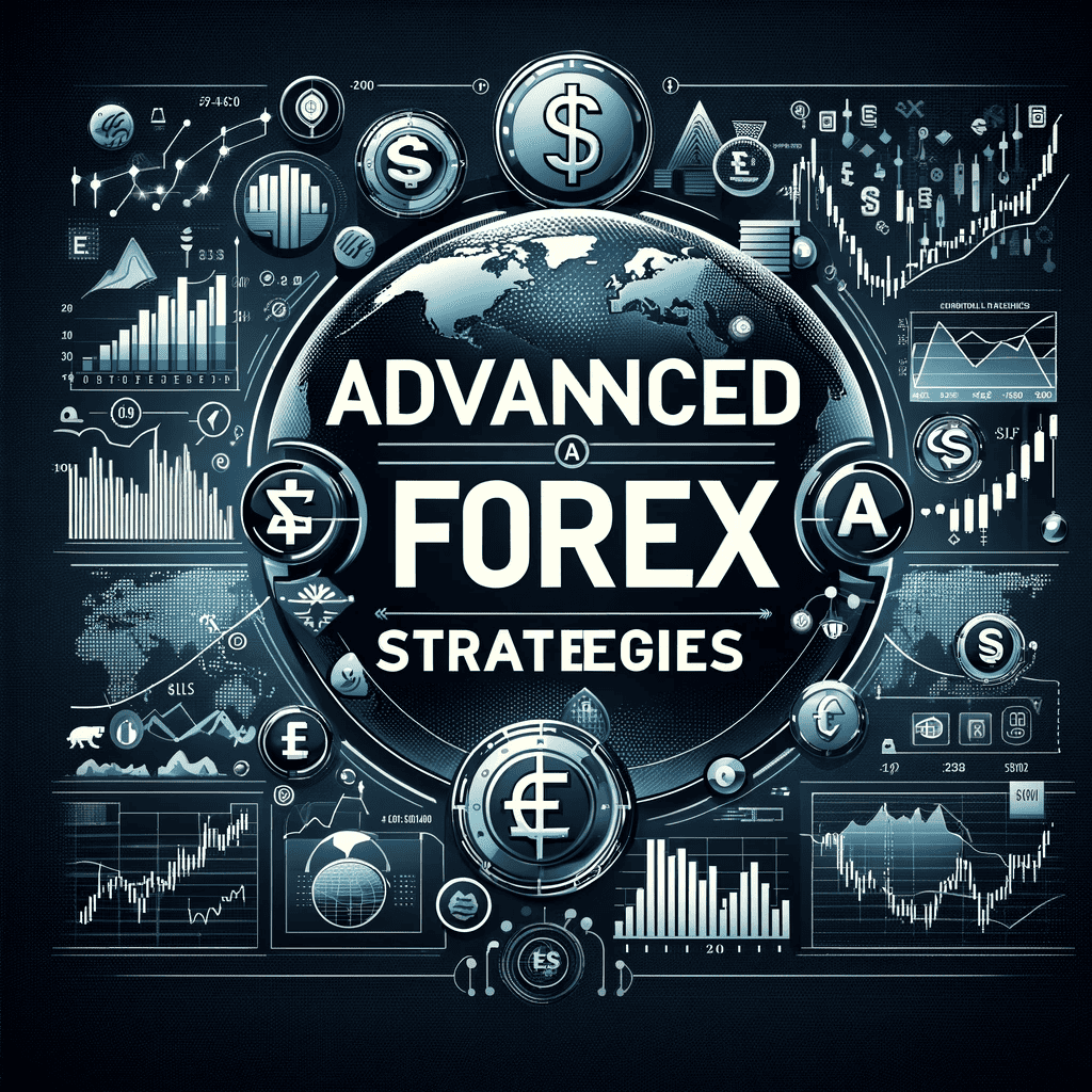 Design a sophisticated and professional cover image for an article, specifically including the title 'Advanced Forex Strategies' as prominent text.