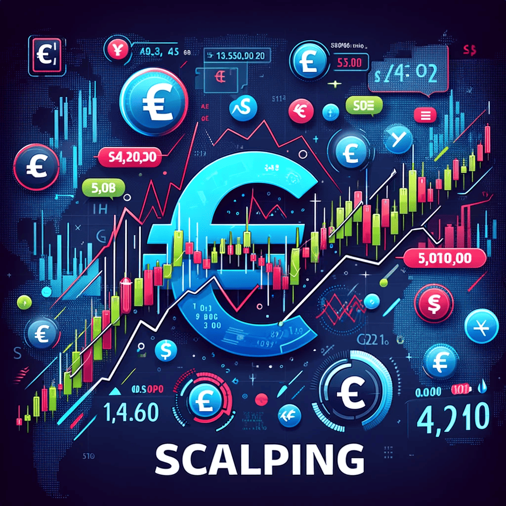 Forex trading, focusing on the scalping strategy. The image should prominently feature the word 'Scalping'